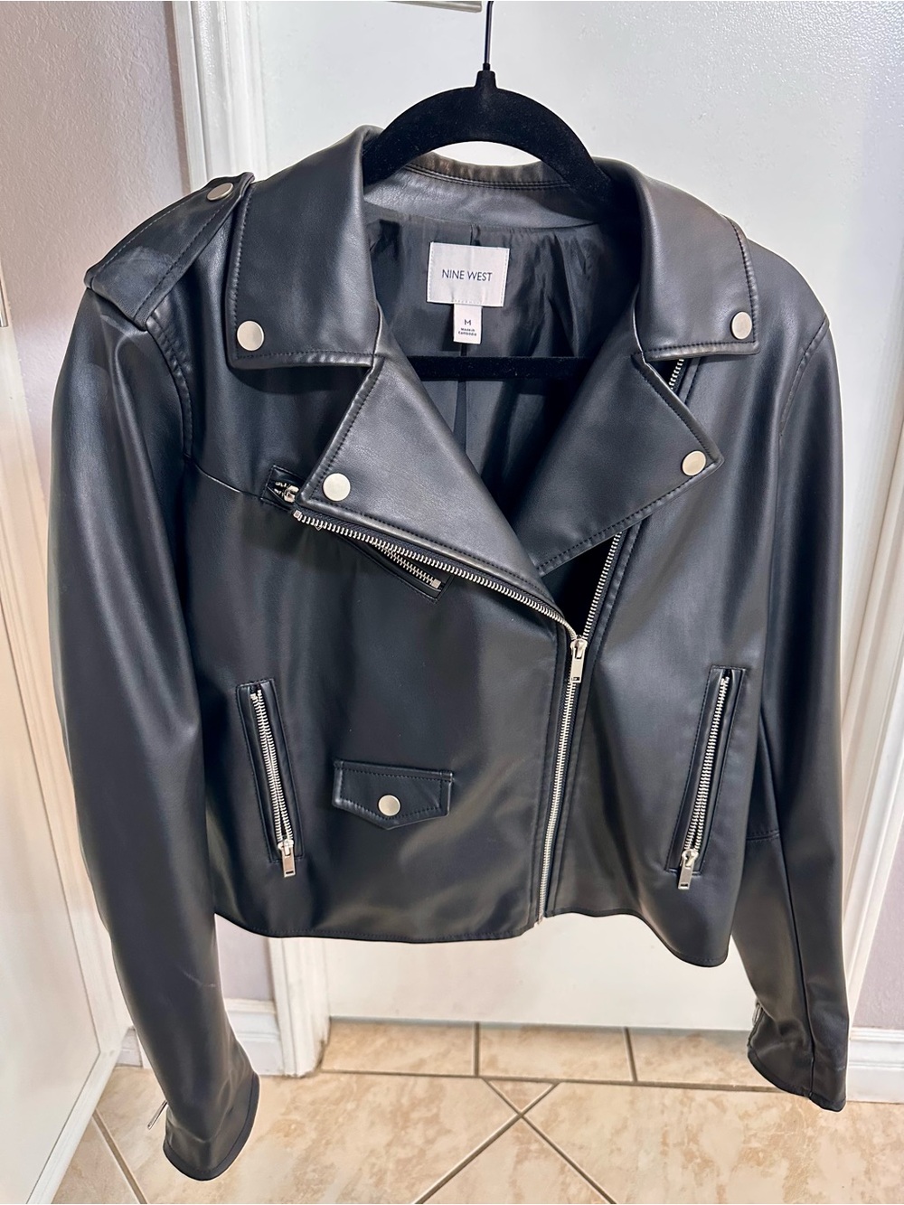 Nine West Black Faux Leather Moto Jacket
